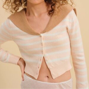 $169 NWOT Pink For Love And Lemons “Sophia” Striped Cardigan Sweater Sz Small
